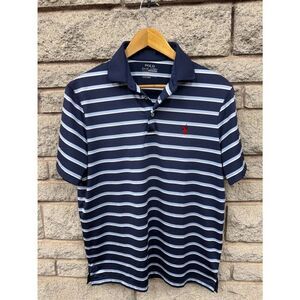 Polo by Ralph Lauren Navy and White Striped Short-Sleeve Polo with Red Pony